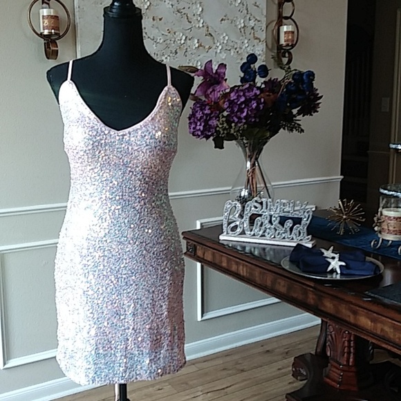 Eilly Bazar Embellished Light Pink Cocktail Mini Dress Size L - Picture 12 of 17